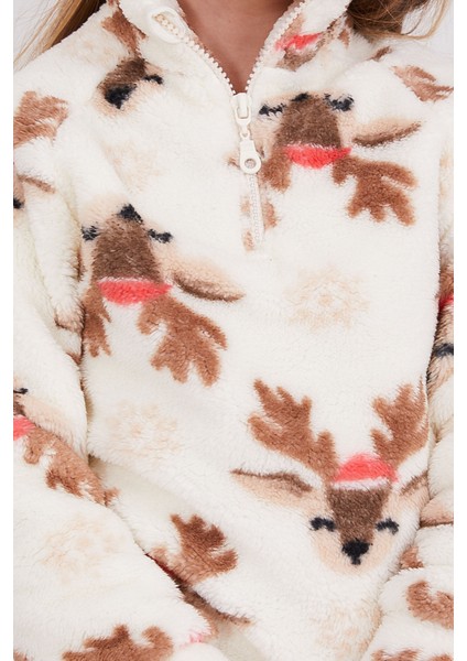 Deer Krem Kız Çocuk Uzun Kol Pijama Takım
