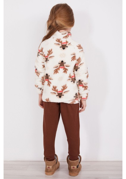 Deer Krem Kız Çocuk Uzun Kol Pijama Takım