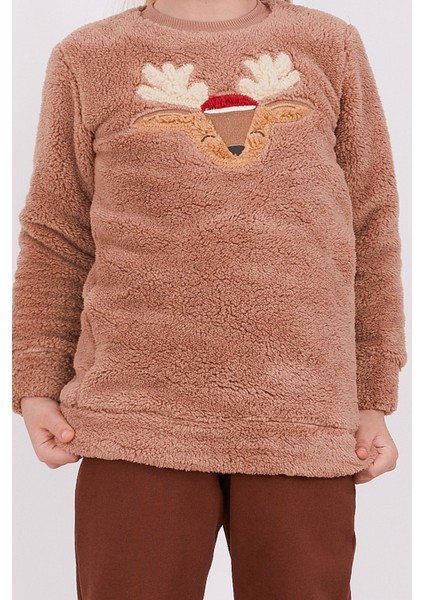 Deer Kahverengi Kız Çocuk Uzun Kol Pijama Takım modelleri
