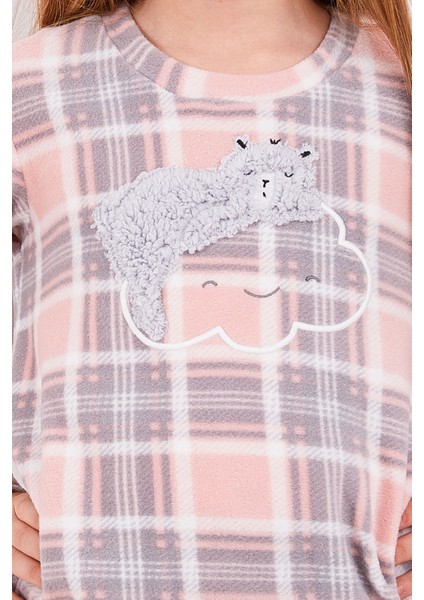 Ekoseli Pudra Kız Çocuk Uzun Kol Pijama Takım modelleri