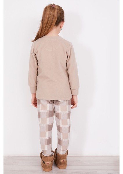 Ekoseli Kanguru Cepli Kahverengi Kız Çocuk Uzun Kol Pijama Takım indirimleri