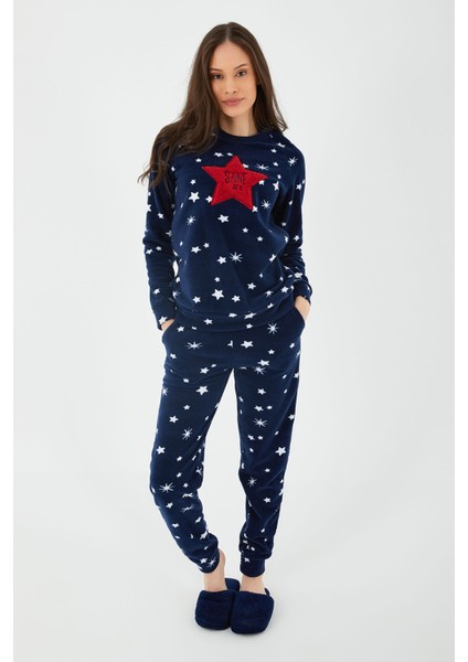 Shine Lacivert Kadın Uzun Kol Pijama Takım