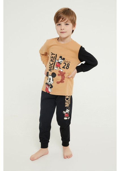 Lisanslı Bej Erkek Çocuk Uzun Kol Pijama Takım