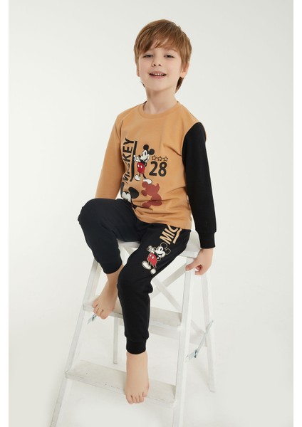 Lisanslı Bej Erkek Çocuk Uzun Kol Pijama Takım