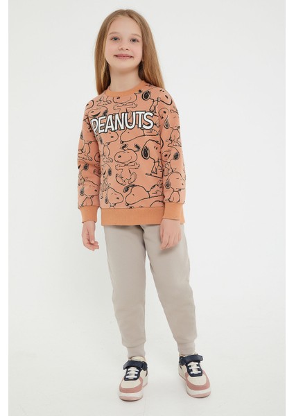 Lisanslı Peanuts Açık Kahve Kız Çocuk Eşofman Takım