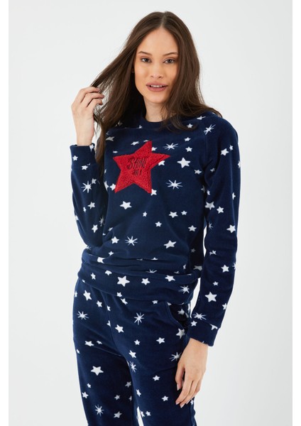 Shine Lacivert Kadın Uzun Kol Pijama Takım modelleri
