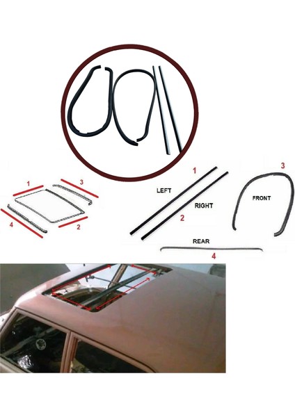 BSR534 Mercedes W123 W126 İçin Sunroof Fitil Conta Tamir Takımı 1087820098, 1157820198, 1087820198 modelleri