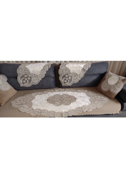 Fransız Güpürlü Kadife 5 Parça Salon Sehpa Takımı fiyatları