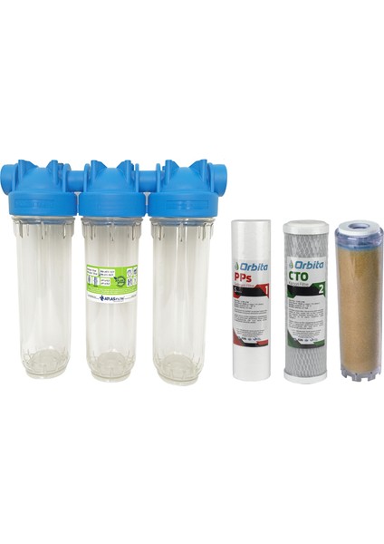 Atlas 10 Inç Dp Üçlü Trıo Housıng 3/4" Dolu Filtre Kabı