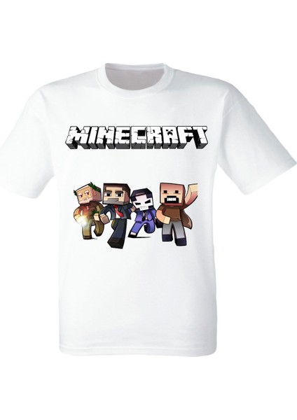 Mınecraft  Karışık Minecraft Baskılı Beyaz Tişört