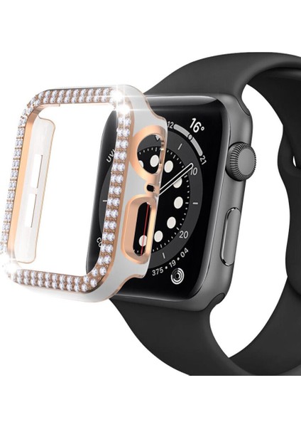 Apple Watch 7 Serisi 45MM Çift Sıra Parlak Taşlı Rubber Kasa Kapak