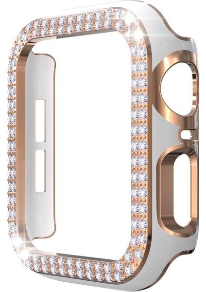 Apple Watch 7 Serisi 45MM Çift Sıra Parlak Taşlı Rubber Kasa Kapak