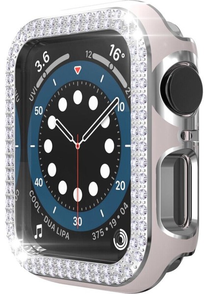 Apple Watch 7 Serisi 45MM Çift Sıra Parlak Taşlı Rubber Kasa Kapak