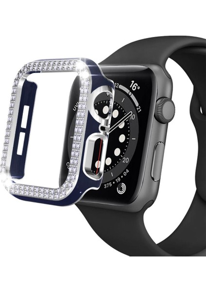 Apple Watch 7 Serisi 45MM Çift Sıra Parlak Taşlı Rubber Kasa Kapak