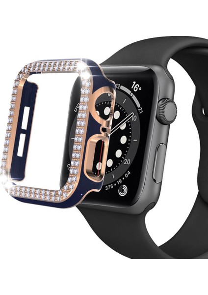 Apple Watch 7 Serisi 45MM Çift Sıra Parlak Taşlı Rubber Kasa Kapak