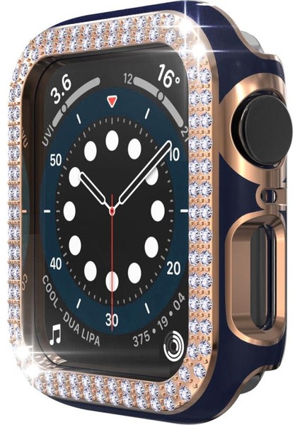 Apple Watch 7 Serisi 45MM Çift Sıra Parlak Taşlı Rubber Kasa Kapak