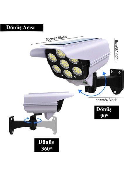 Sensörlü Solar 77 LED Hırsız Caydırıcı Sahte Kamera Lamba