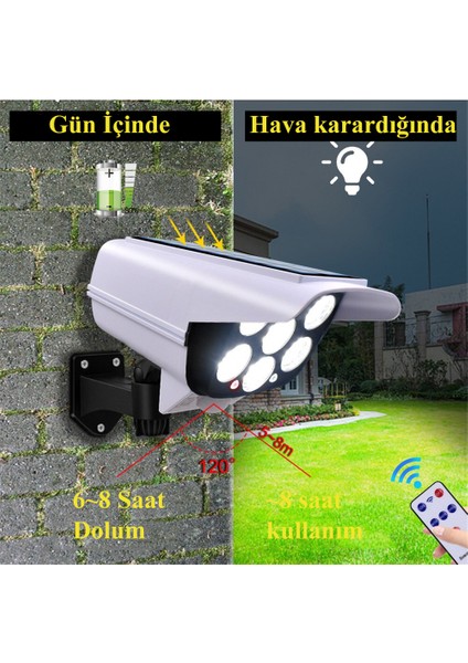 Sensörlü Solar 77 LED Hırsız Caydırıcı Sahte Kamera Lamba