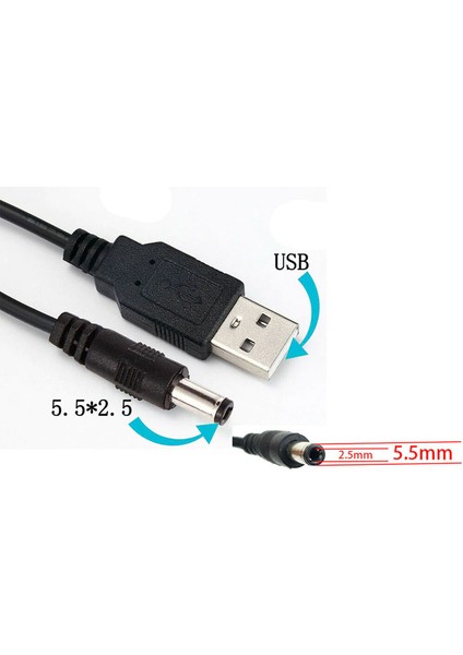 USB 2.0 To 5.5 x 2.5 mm Dc 5V Power Güç Kablosu  1m