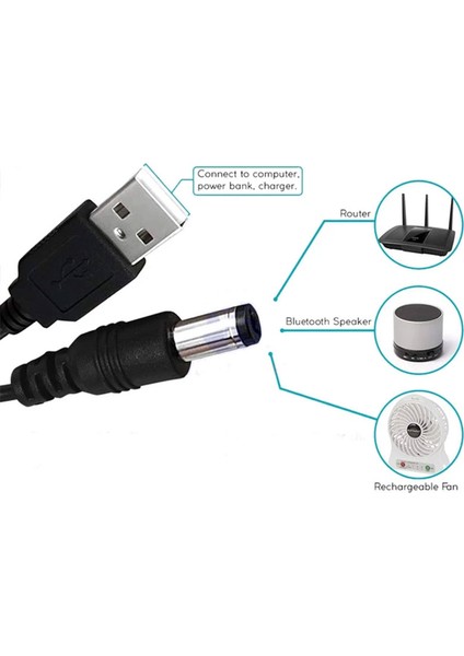 USB 2.0 To 5.5 x 2.5 mm Dc 5V Power Güç Kablosu  1m