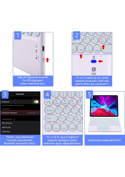 Tablet ve Telefonlar Için Şarjlı Touchpadli Yuvarlak Tuş Bluetooth Klavye - AL2769 Su Yeşili