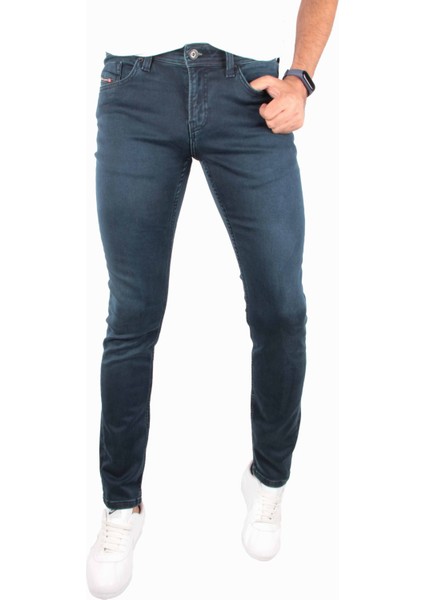 Likralı Koyu Renk Rahat Kalıp Erkek Örme Kot Pantolon