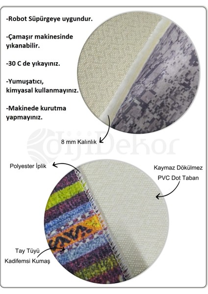 K1300 Patchwork Saçaksız Dijital Oval Halı Kaymaz Yıkanabilir Mutfak Antre Salon Halısı