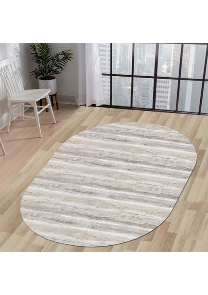 KY7055 Vizon Saçaksız Dijital Oval Halı Kaymaz Yıkanabilir Mutfak Antre Salon Halısı