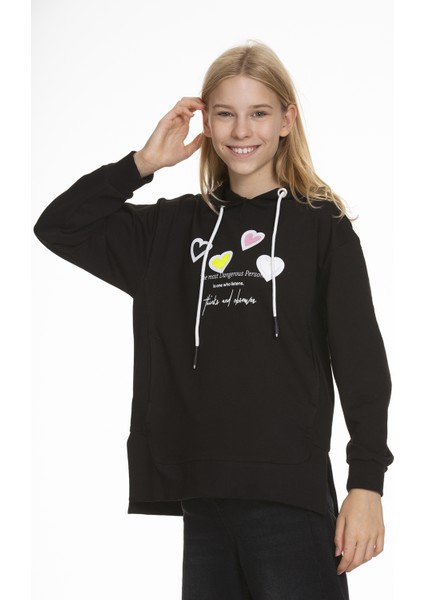 Angelos Girls Kız Çocuk Kalp Baskılı Sweatshirt 9-14 Yaş LX161