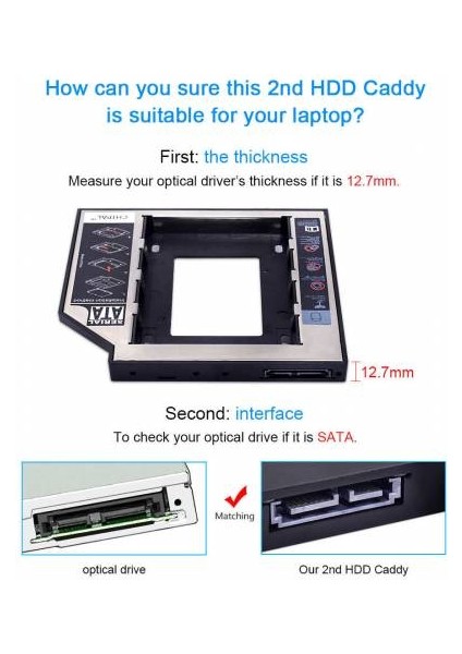 12.7mm HDD Caddy Kalın DVD Rw Harddisk Laptop 12.7 mm CD Rom 2.5