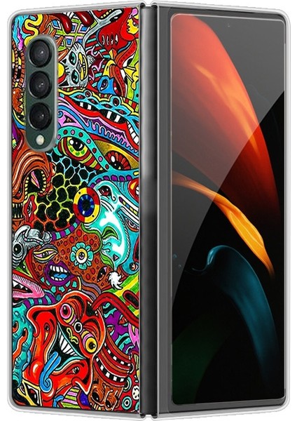 Samsung Galaxy Z Fold 4 Için Renkli Canavarlar Desenli Sert Pc Koruma Kapaklı Telefon Kılıfı