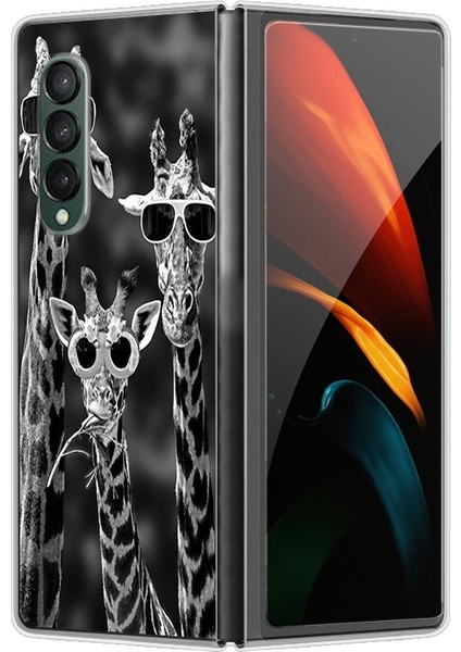 Samsung Galaxy Z Fold 4 Boyalı Güneş Gözlüğü Kako Desenli Sert Pc Koruma Telefon Kılıfı Kapağı