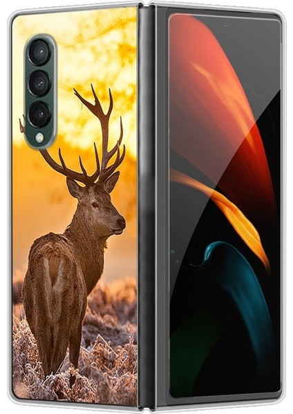Samsung Galaxy Z Fold 4 Için Elk Desenli Sert Pc Koruma Kapaklı Telefon Kılıfı