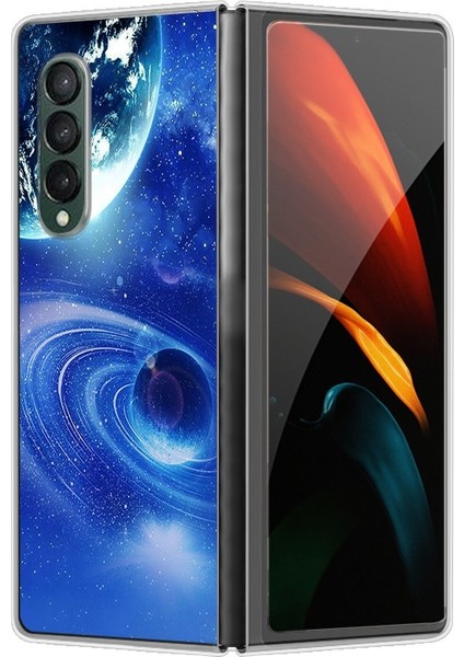 Samsung Galaxy Z Fold 4 Boyalı Dünya Gezegeni Desenli Sert Pc Koruma Telefon Kılıfı Kapağı
