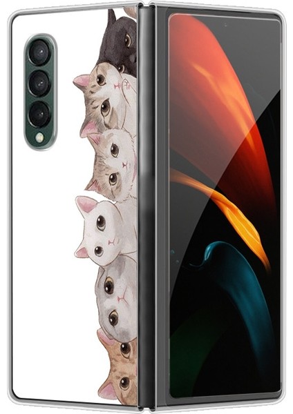 Samsung Galaxy Z Fold 4 Boyalı Leisurely Cat Group Pattern Sert Pc Koruma Telefon Kılıfı Kapağı