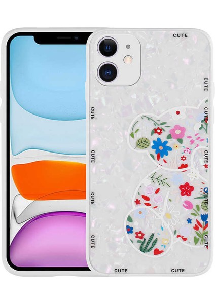 - Apple iPhone 12 - Kılıf Desenli Sert Silikon Mumila Kapak - White Bear - T23351