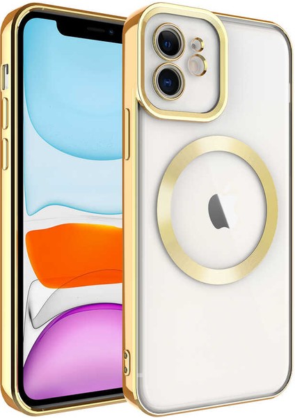 - Apple iPhone 12 - Kılıf Magsafe Wireless Şarj Özellikli Setro Silikon - Gold