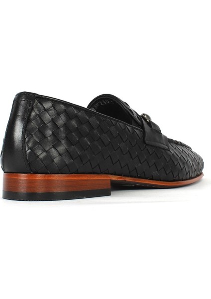 Erkek Siyah Kösele Taban Örgü Deri Loafer indirimleri