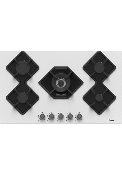 KA042 Döküm Izgara 90 cm Beyaz Cam Ocak