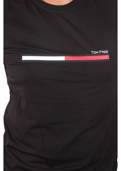 Erkek Likralı Kaliteli Kumaş Baskılı Bisiklet Yaka Siyah T-Shırt fiyatları