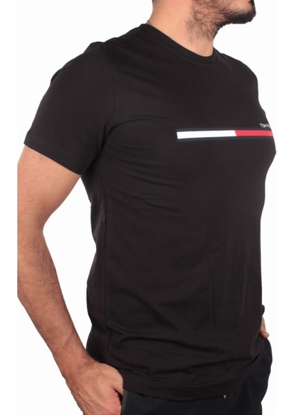 Erkek Likralı Kaliteli Kumaş Baskılı Bisiklet Yaka Siyah T-Shırt modelleri