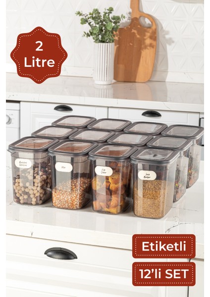 Etiketli 12'li Set Peggy Şeffaf Kapaklı Uzun Dikdörtgen Saklama Kabı 2 Litre