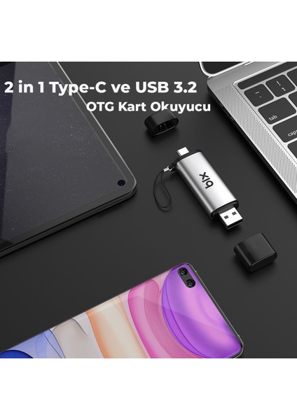 ADP-11 Type-C ve USB 3.2 SD ve Micro SD OTG Hafıza Kartı Okuyucu