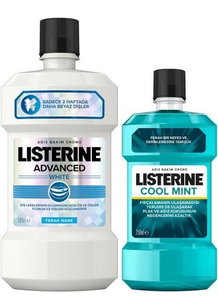 Advanced White Hafif Tat Alkolsüz Ağız Bakım Suyu 500 Ml + Cool Mint 250 Ml modelleri
