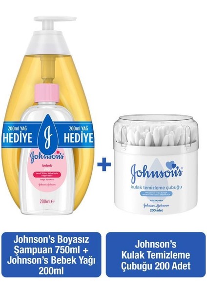 Bebek Şampuanı 750 ml + Bebek Yağı 200 ml + Kulak Temizleme Çubuğu 200 Adet