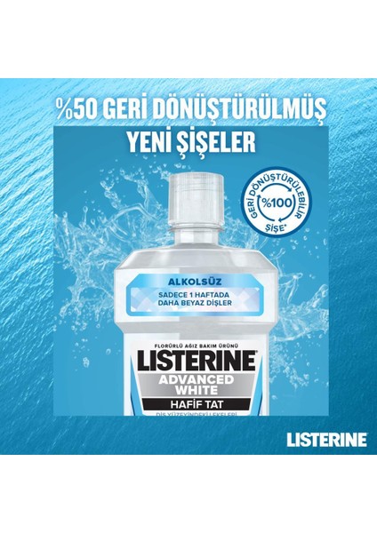 Advanced White Hafif Tat Alkolsüz Ağız Bakım Suyu 500 ml + 250 ml Hediyeli Set