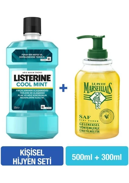 Listerine Cool Mint 500 ml + Le Petit Marseillais Zeytinyağı Sıvı Sabun 300 ml Hijyen Seti