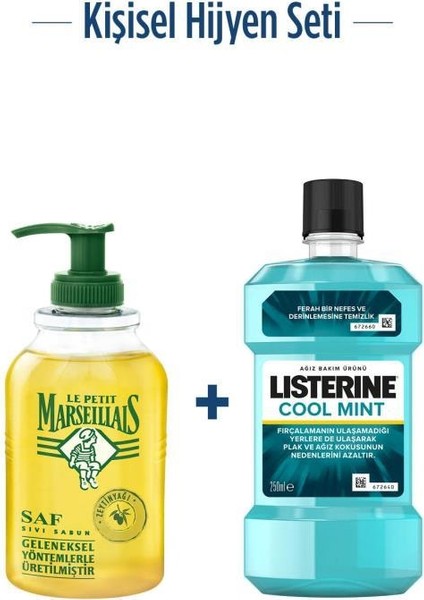 Listerine Cool Mint 250 ml + Le Petit Marseillais Zeytinyağı Sıvı Sabun 300 ml Hijyen Seti