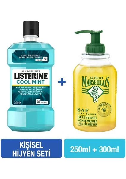 Listerine Cool Mint 250 ml + Le Petit Marseillais Zeytinyağı Sıvı Sabun 300 ml Hijyen Seti