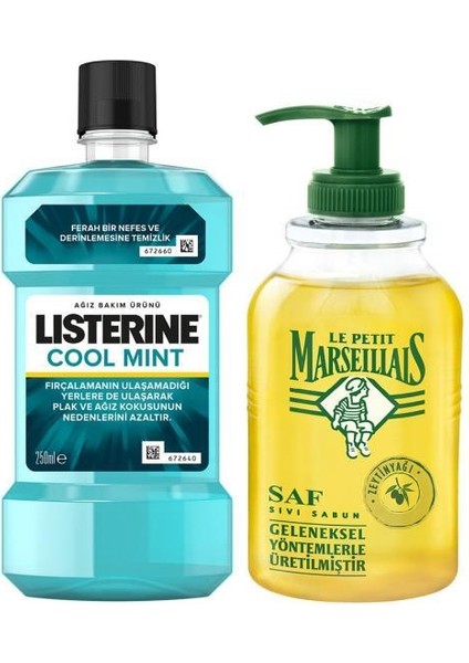 Listerine Cool Mint 250 ml + Le Petit Marseillais Zeytinyağı Sıvı Sabun 300 ml Hijyen Seti